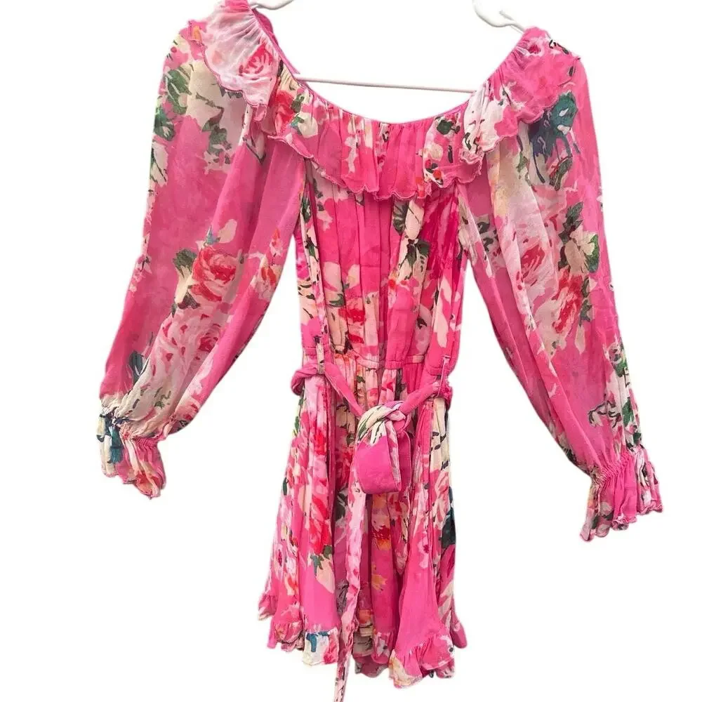 Hemant & Nandita Rosa Pink Floral Off Shoulder Romper Size S